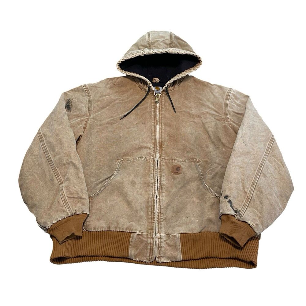 Men’s Carhartt Jacket Coat Hooded J130 211 BRN Brown Distressed XL Vintage Style